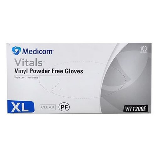 Medicom Vitals Vinyl Gloves Powder Free Clear X-Large Pack of 100